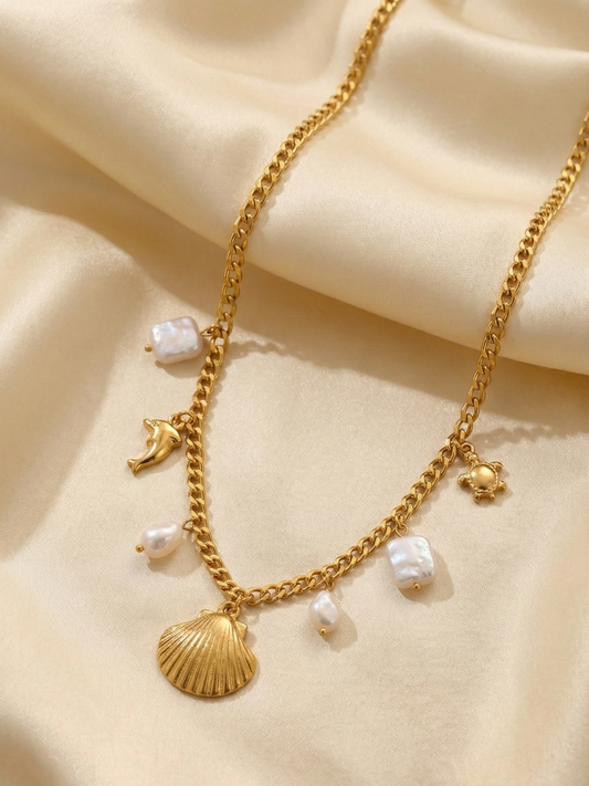 Golden Ocean Charm Statement Necklace
