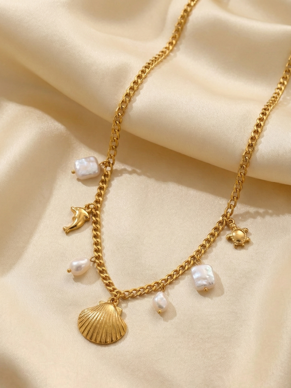 Golden Ocean Charm Statement Necklace