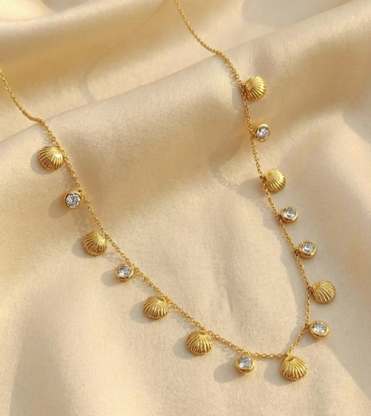 Gold Zircon Shell Neckpiece