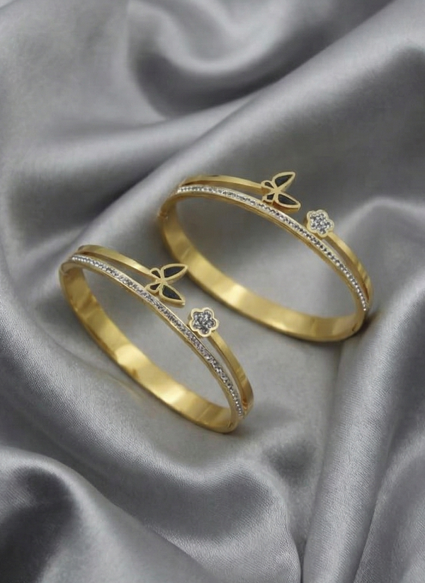 Golden Butterfly & Flora Crystal Bangle